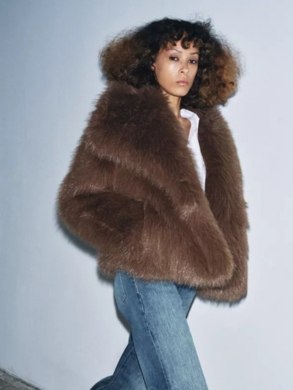 Zara Zw Collection Brown Faux Fur Jacket - Women's Plush Coat